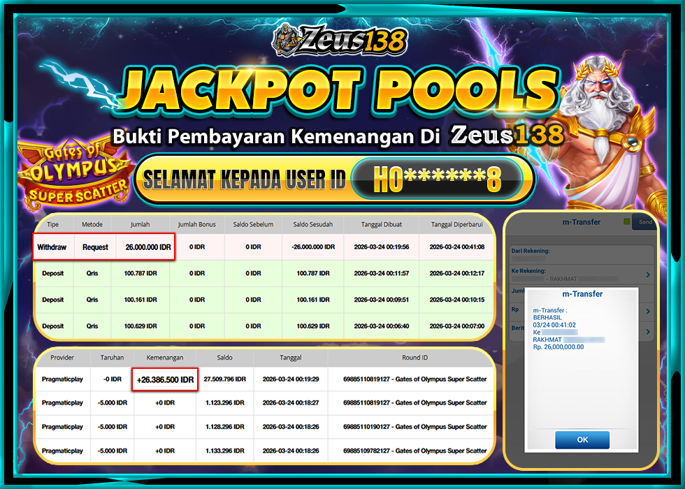 ZEUS138 GATES OF OLYMPUS SUPER SCATTER Rp.26,000,000 LUNAS